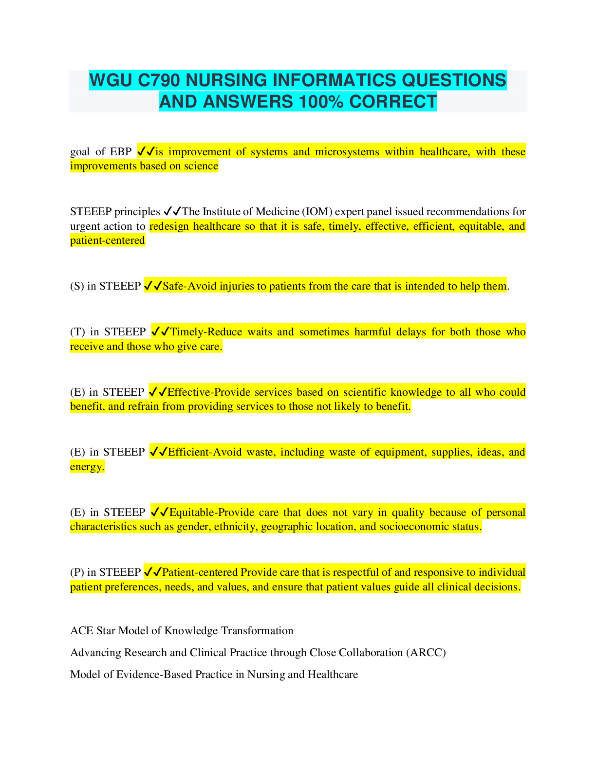 Preview image for WGU C790 NURSING INFORMATICS QUESTIONS AND ANSWERS 100% CORRECT